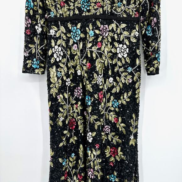 Mac Duggal Black Floral Embellished Long Sleeve Sequined Gown #5556 Sz 10 NWT - Picture 7 of 13